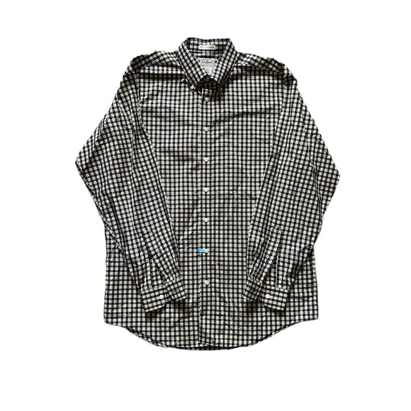 L.L. Bean Yellow/Navy/Burgundy Plaid 100%Cotton Wrinkle&Stain Resistant Shirt LT - Picture 2 of 5